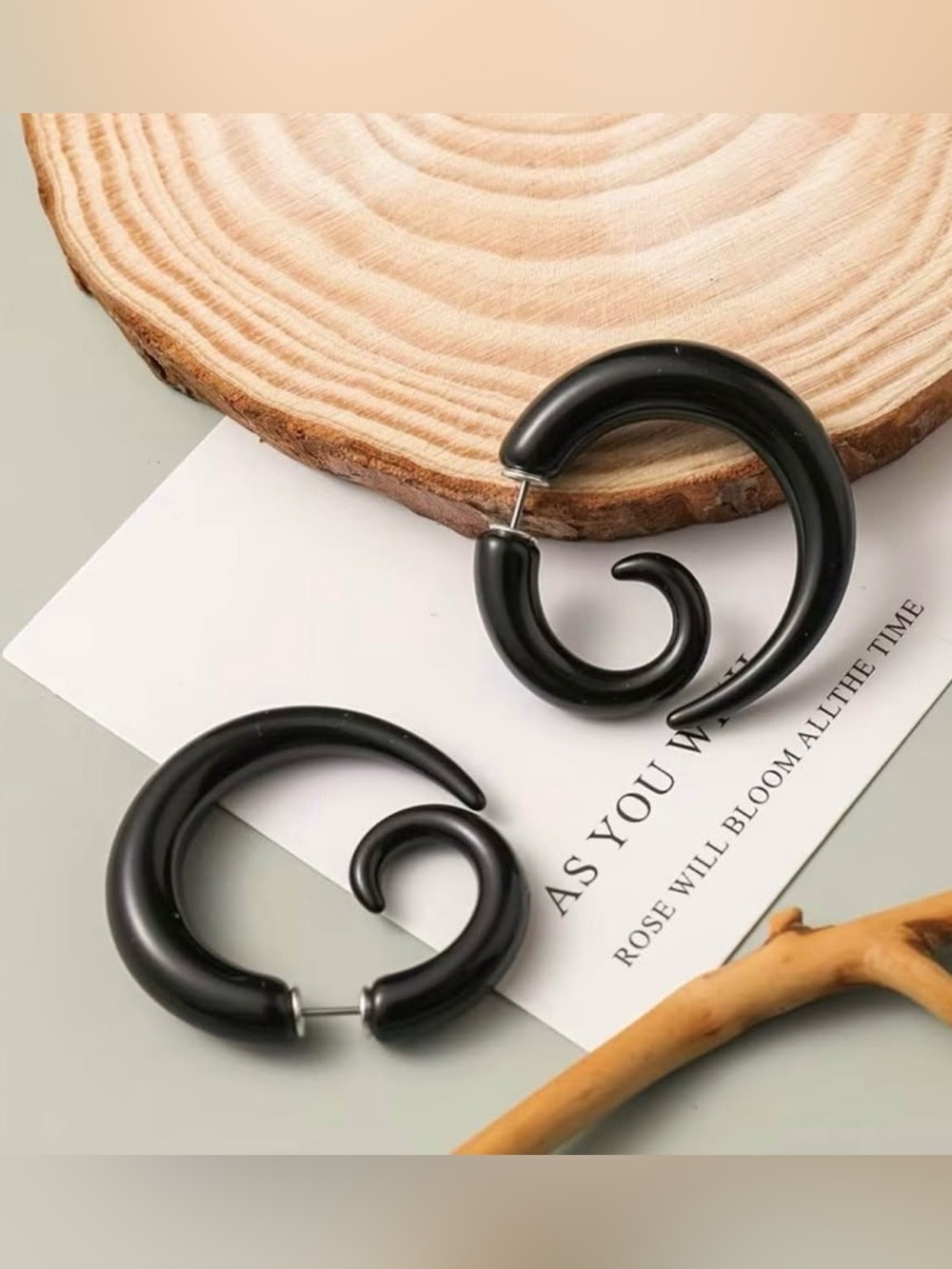New Black Acrylic Tribal Spiral Fake Gauge Ear Plugs Earrings w Gift Bag